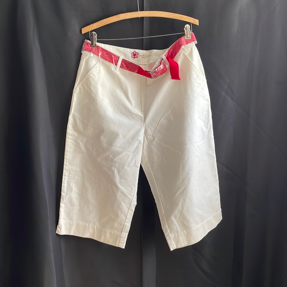 French Laundry White Capris with red belt